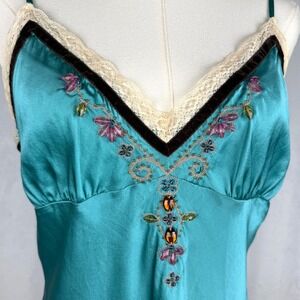 Vintage Gold Hawk Silk Cami Fairycore Y2K Coquette Beaded Boho Glam Top Size M